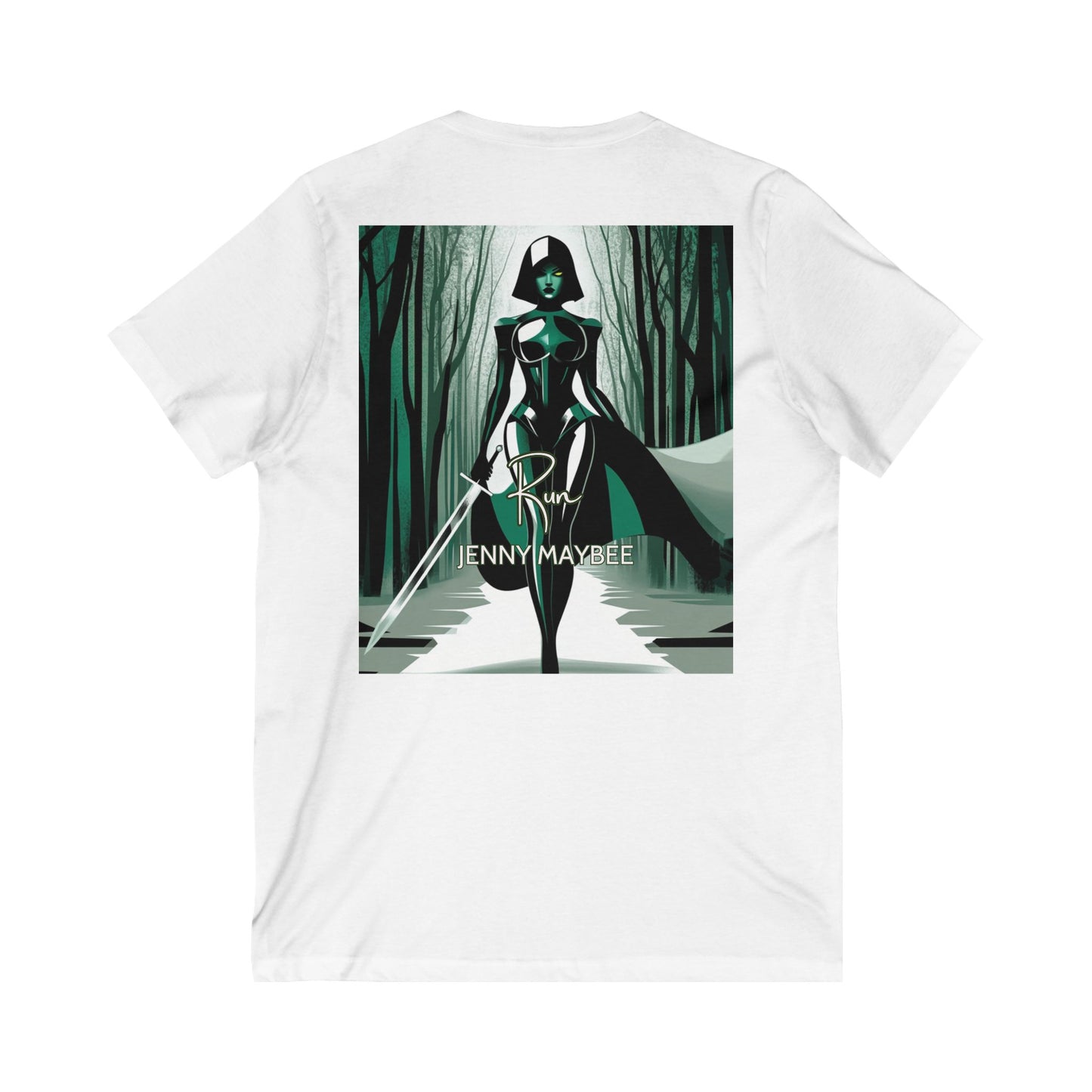 RUN: Elegance Meets Power Unisex V-Neck Tee (White/Black)