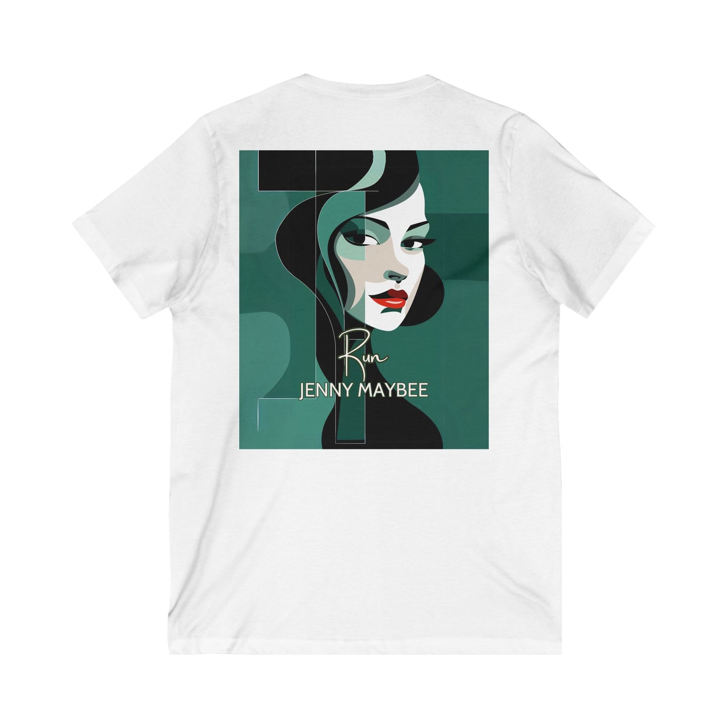 Mystique in Motion: RUN Unisex V-Neck Tee (White/Black)