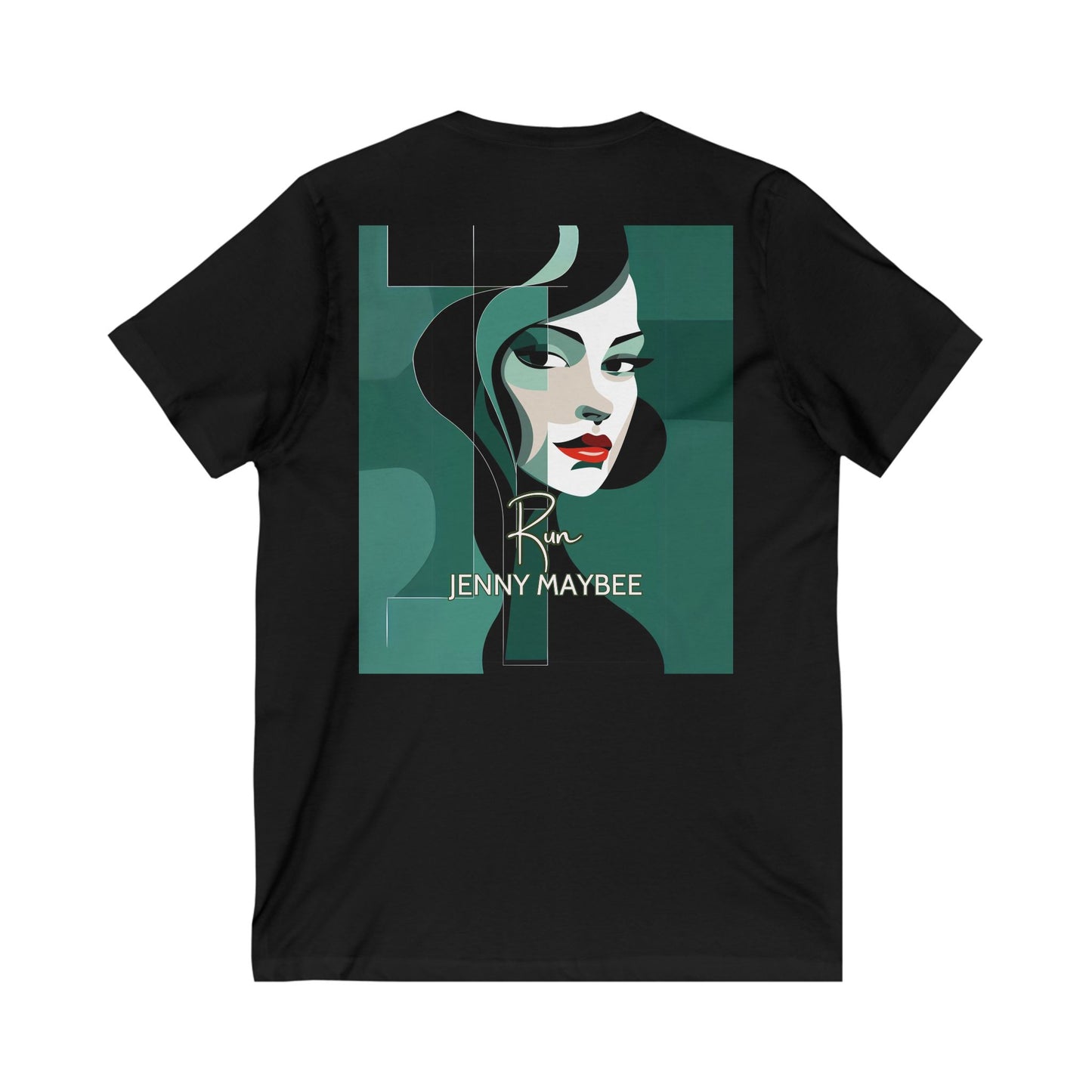 Mystique in Motion: RUN Unisex V-Neck Tee (White/Black)